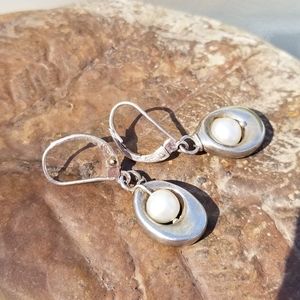 Dainty 925 Sterling and Pearl Drop Earrings